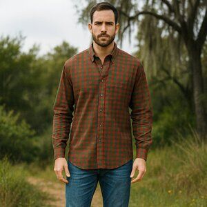 Paul Frederick‎ Men Plaid Non-Iron Two Ply Cotton Button Up Shirt 17/37 Casual